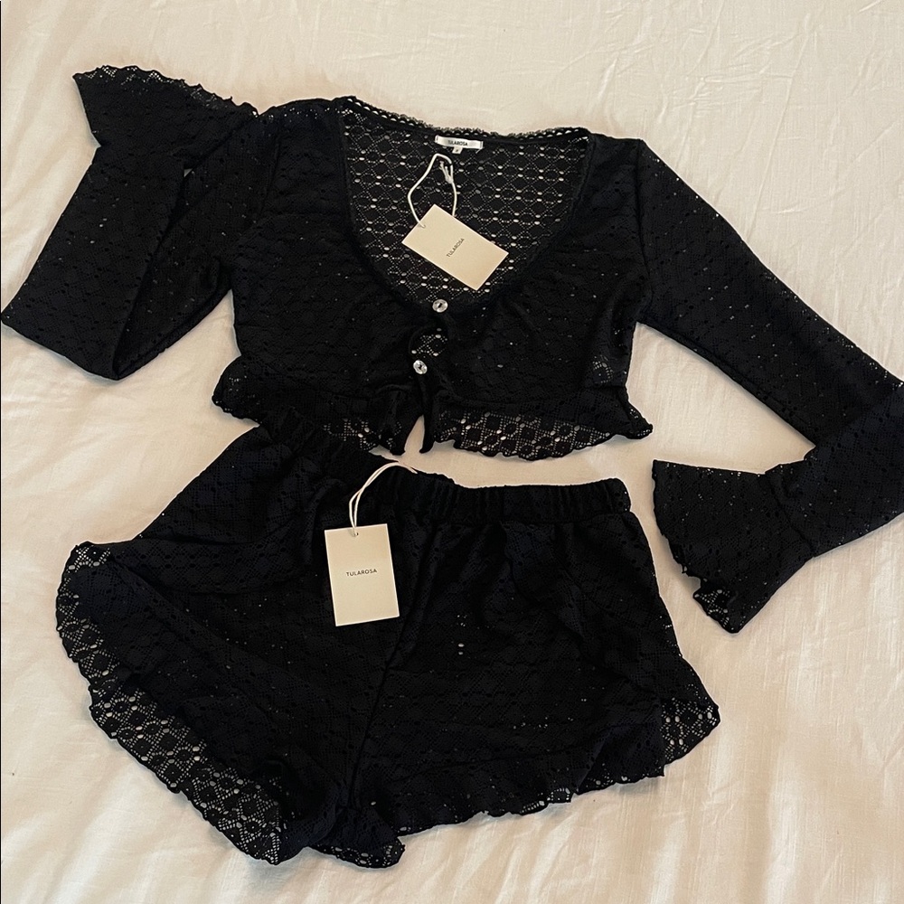 Tularosa Black Lace Crop Top and Shorts Set